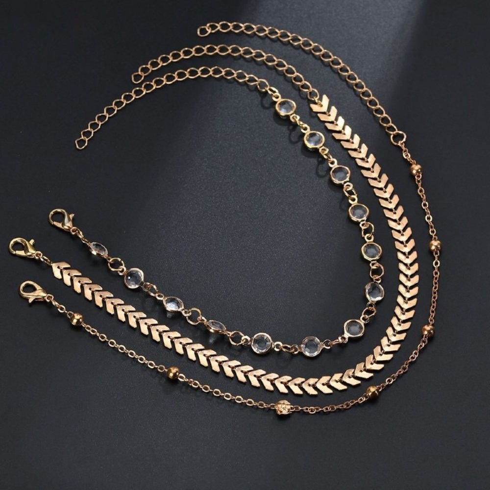 Bohemian 3 Piece Chevron Crystal Anklet Set - Picture 7 of 16